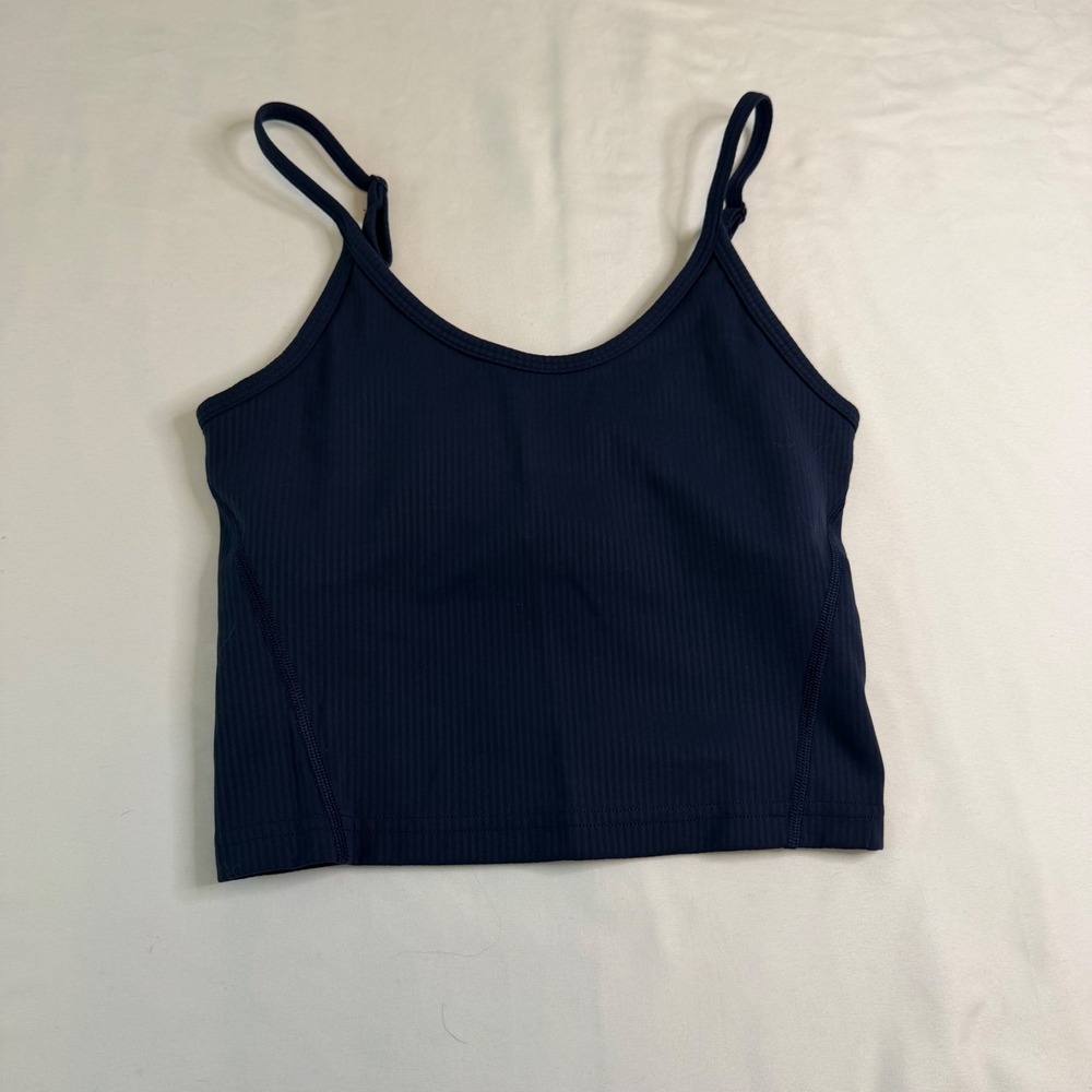 Lululemon Ebb to Street Tank Top Navy Blue Ribbed Cropped Camisole LW1EWWS 0
